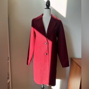 ONLY Burgundy Wool-Blend Coat | Minimal Chic | Size M
